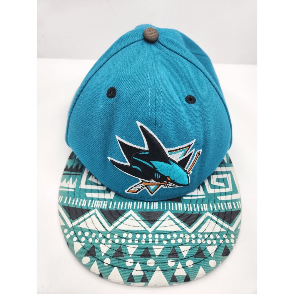 Vintage NHL Sharks‎ New Era Snap Back Cap Hat Blue Aztec Hockey